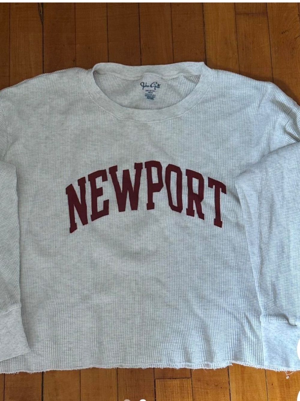 Brandy Melville Grey Waffle Newport Sweatshirt with Maroon Print